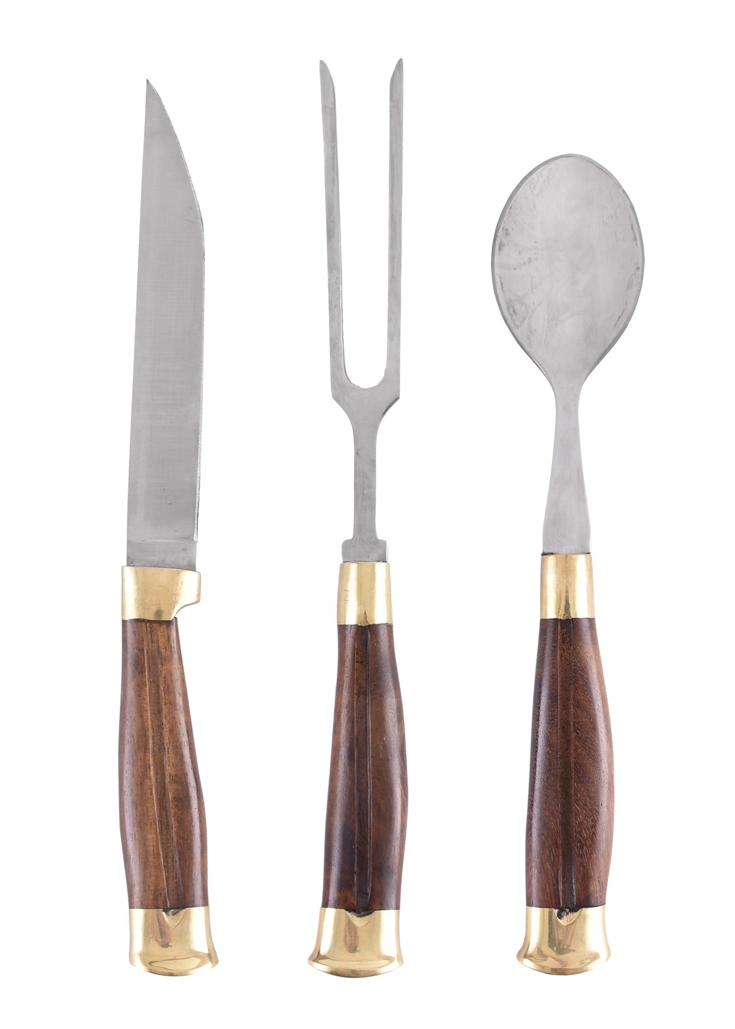 threepart cutlery set incl. leather sheath, wood handle