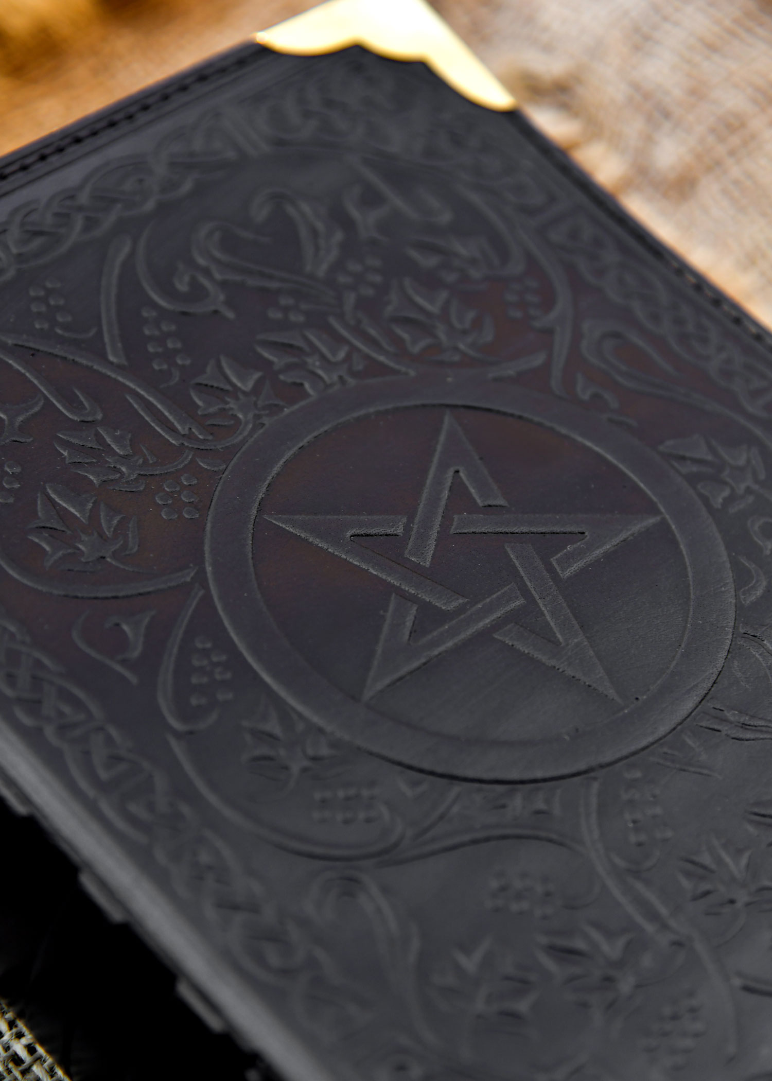 Black Leather Diary with Pentagram, approx. 18 x 23 cm