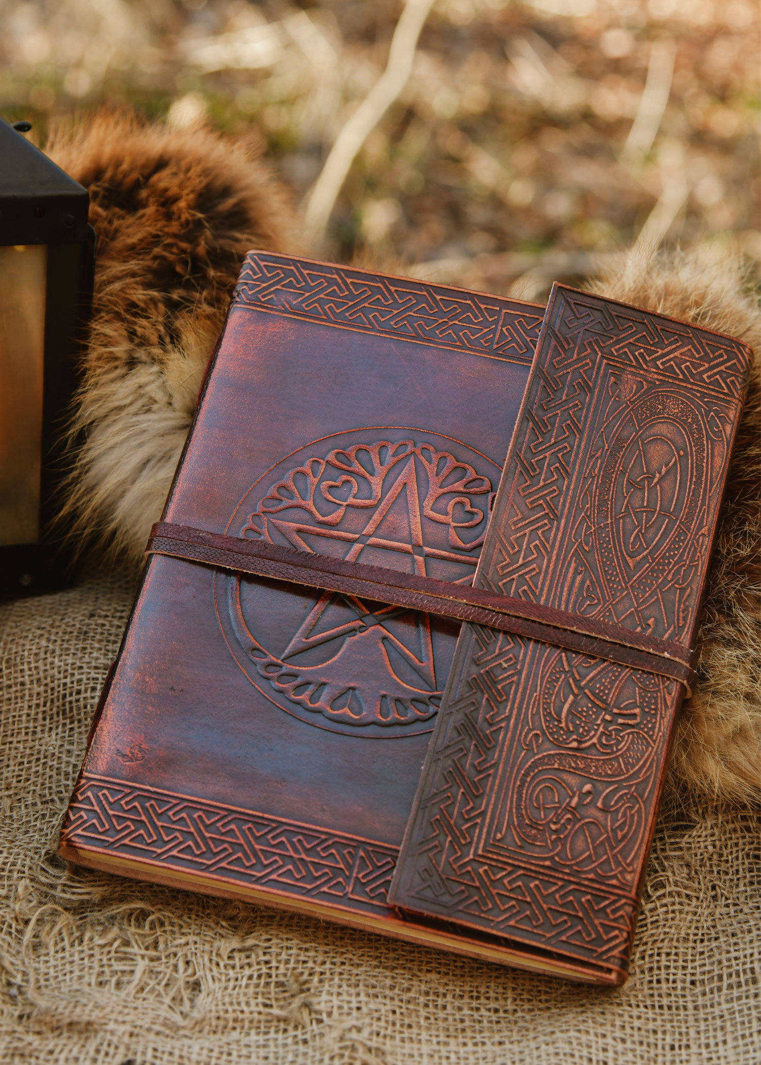 Leather Diary with Pentagram, brown, approx. 21 x 14 cm