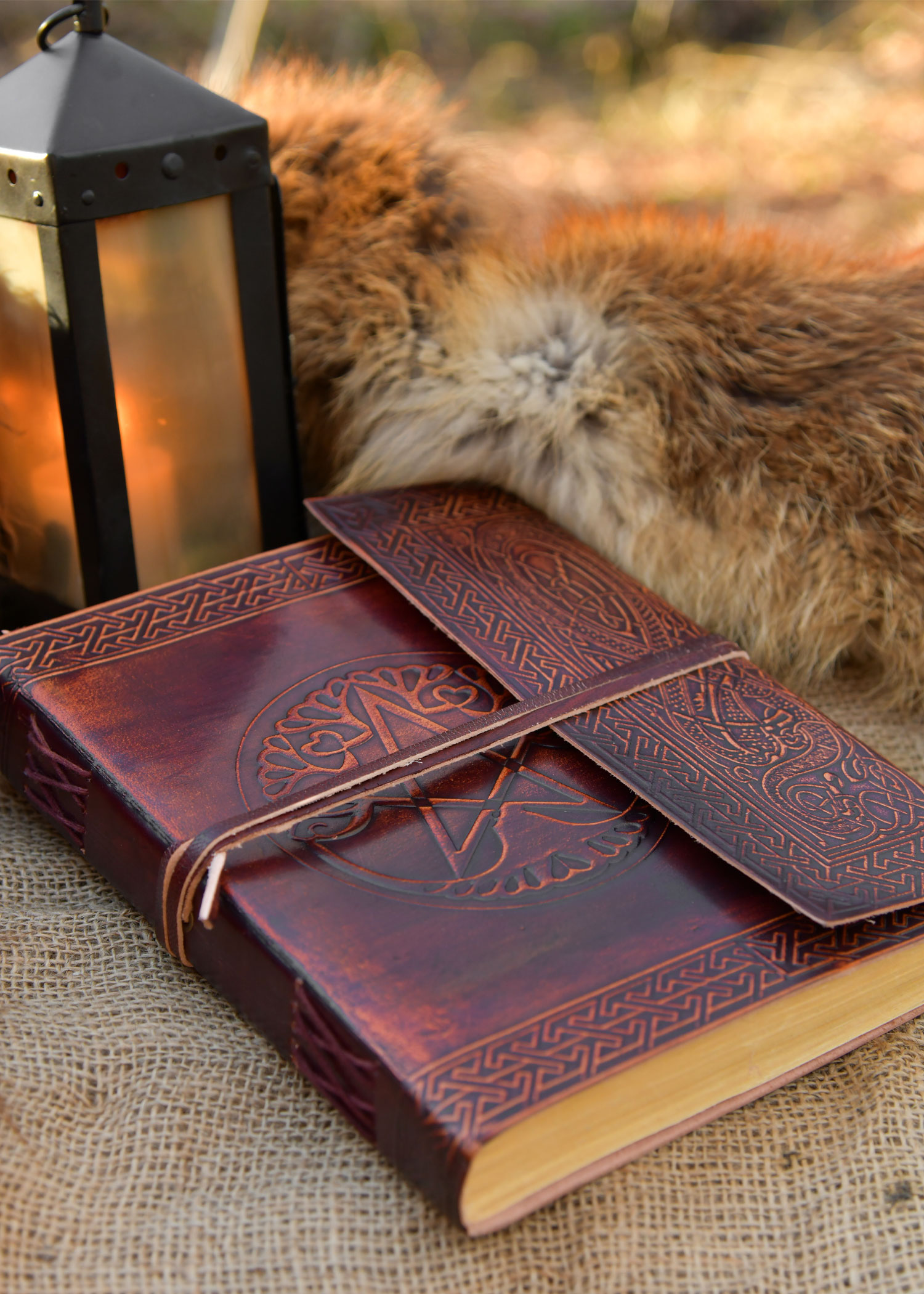 Leather Diary with Pentagram, brown, approx. 21 x 14 cm
