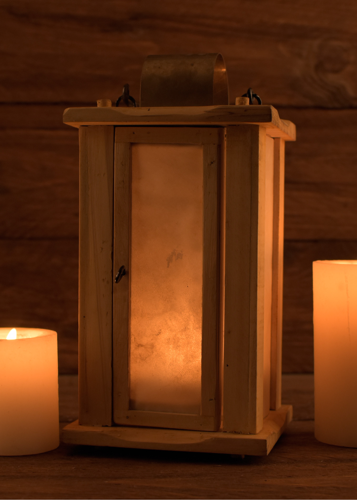Wooden Lantern with Parchment Windows
