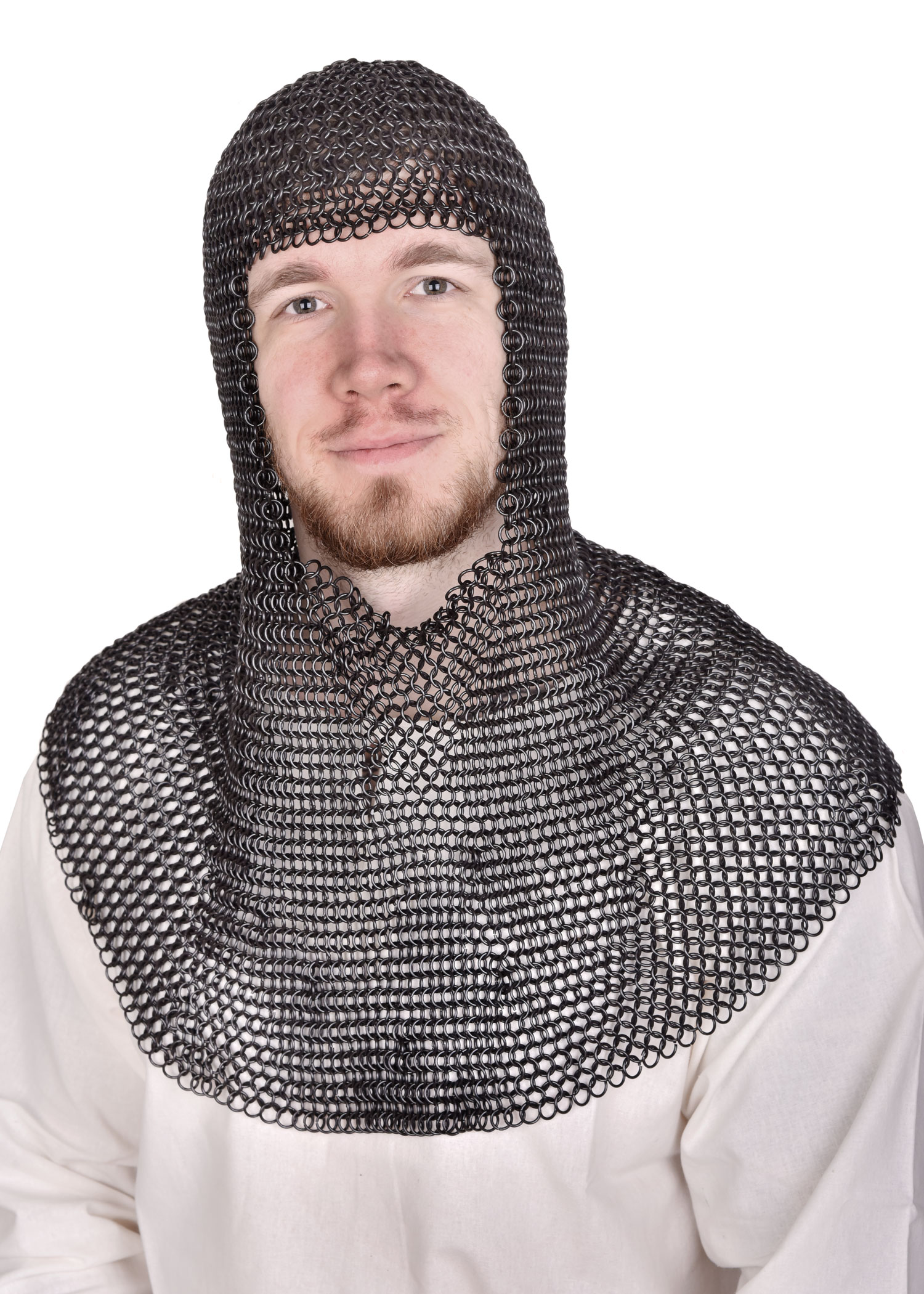 Chainmail coif full mantle square face, butted MS, ID 8mm, blackened