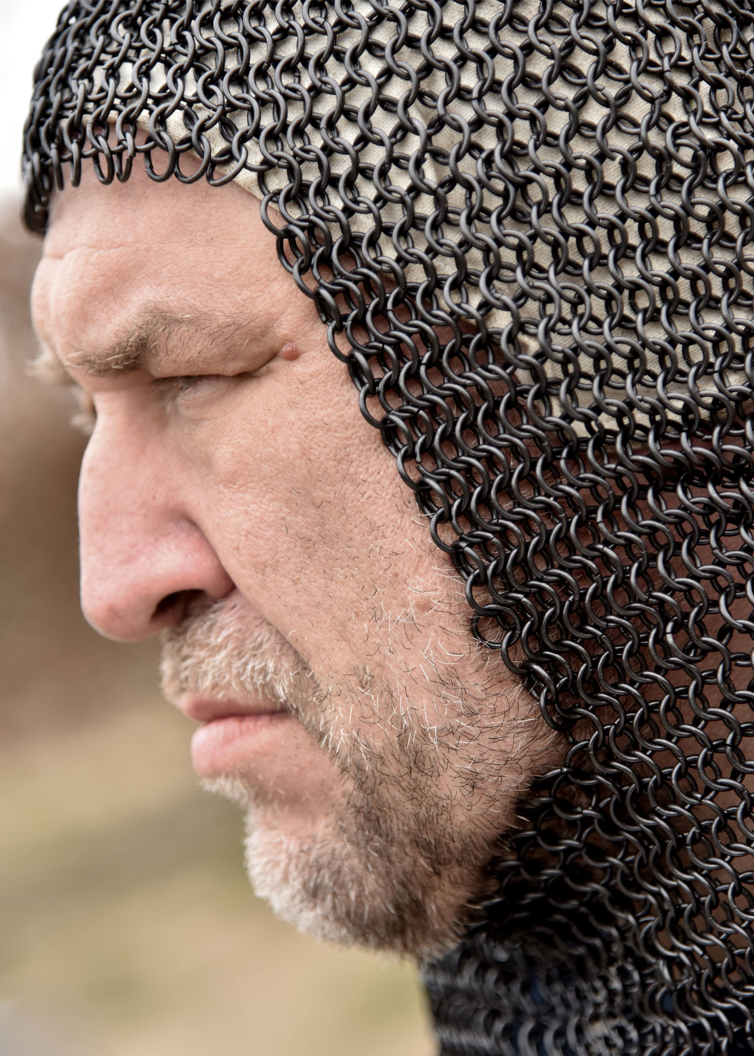 Chainmail coif full mantle square face, butted MS, ID 8mm, blackened