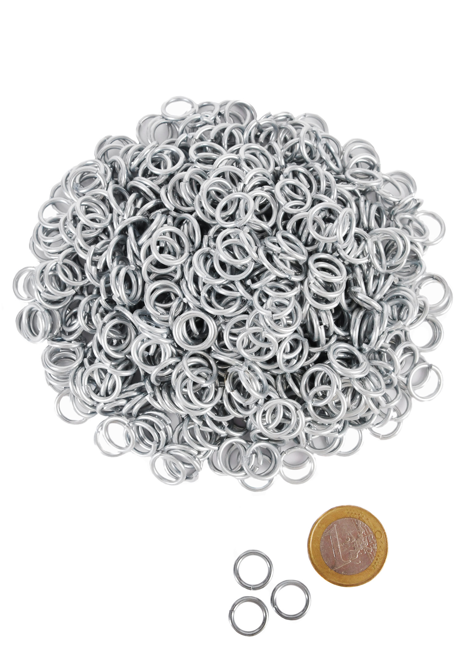 1kg package loose chain mail rings, ID8mm, zinc plated