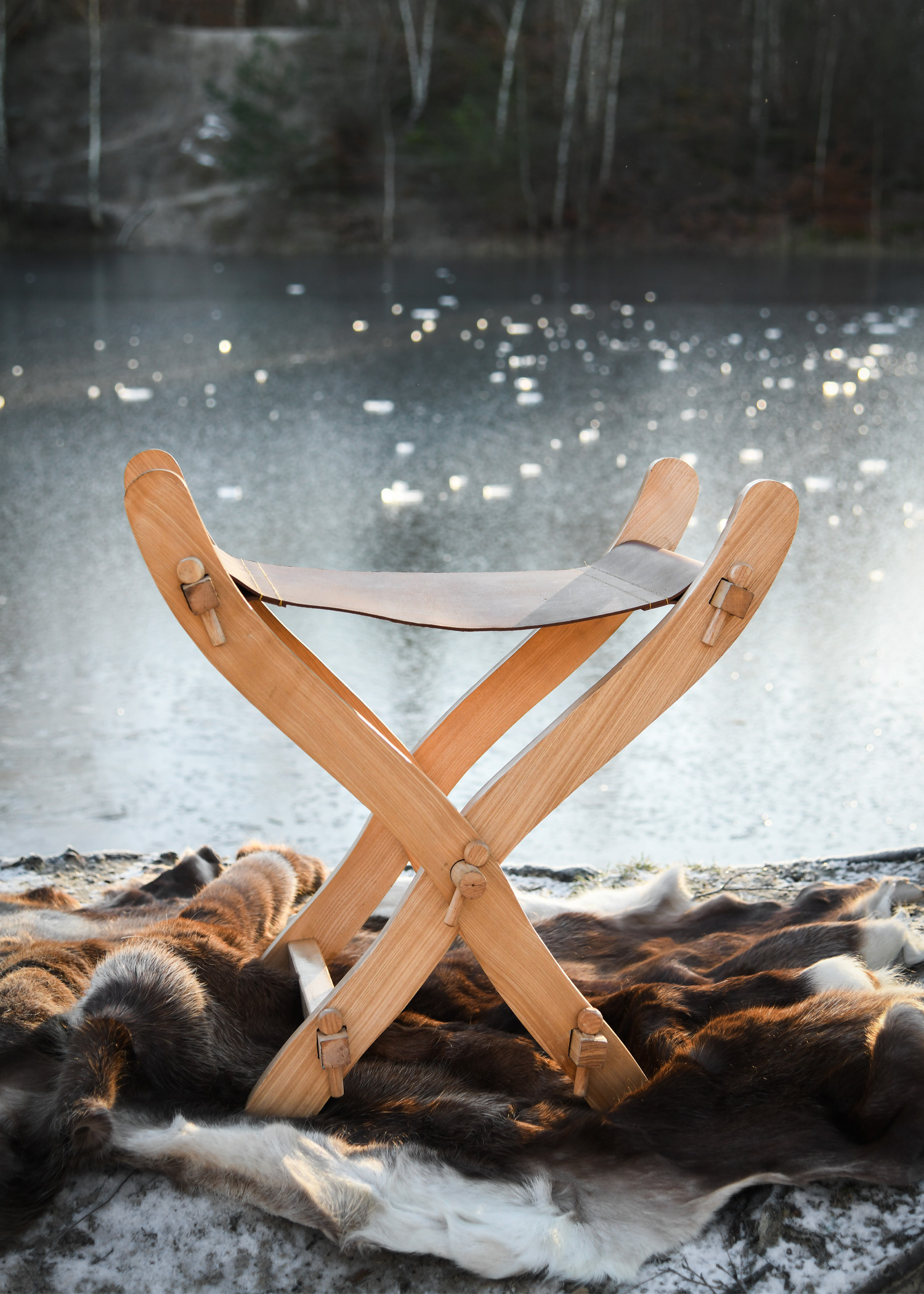 Medieval Folding Chair with Leather Seat