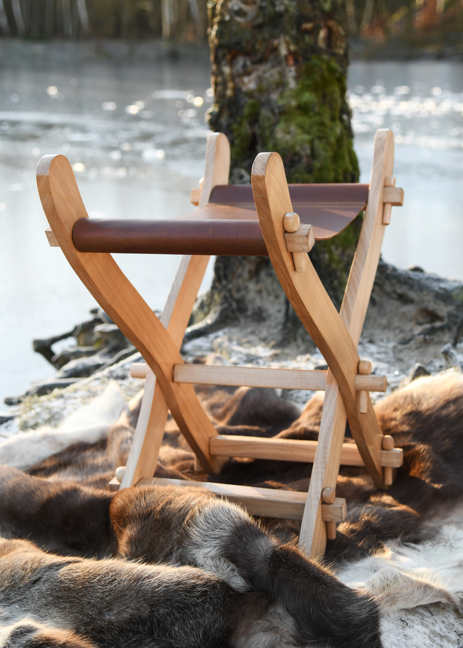 Medieval Folding Chair with Leather Seat