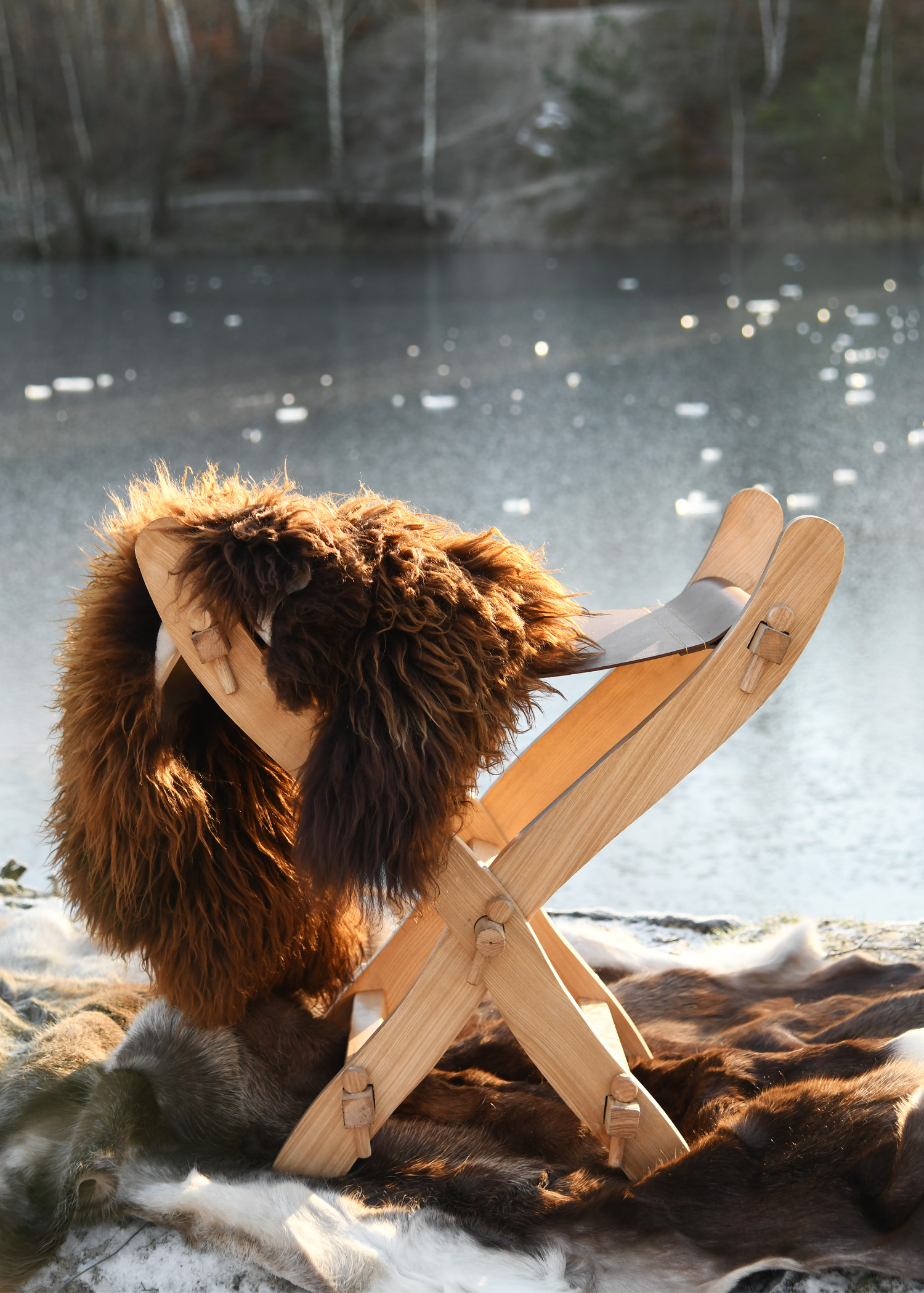 Medieval Folding Chair with Leather Seat