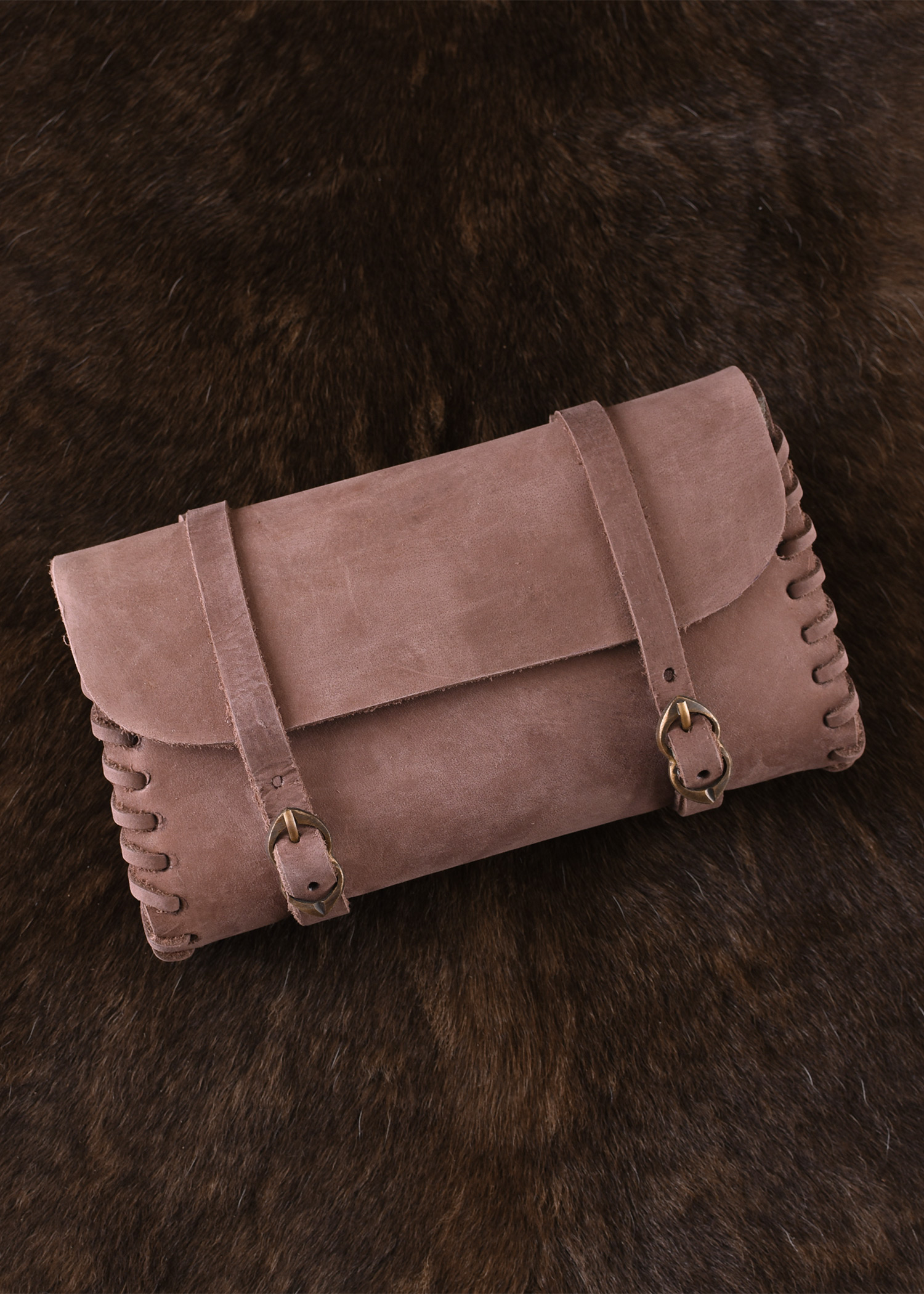 Leather bag with two buckles