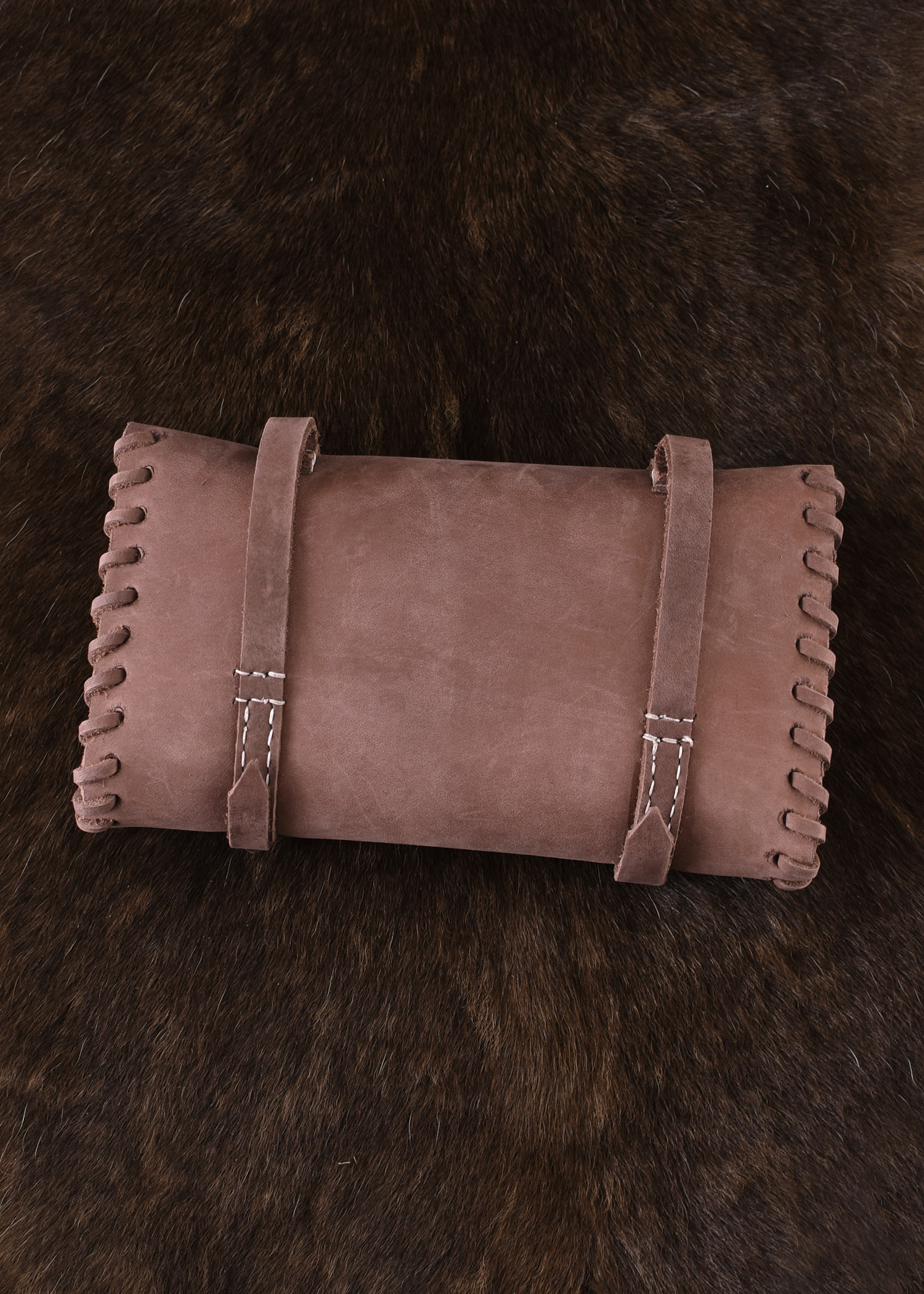 Leather bag with two buckles
