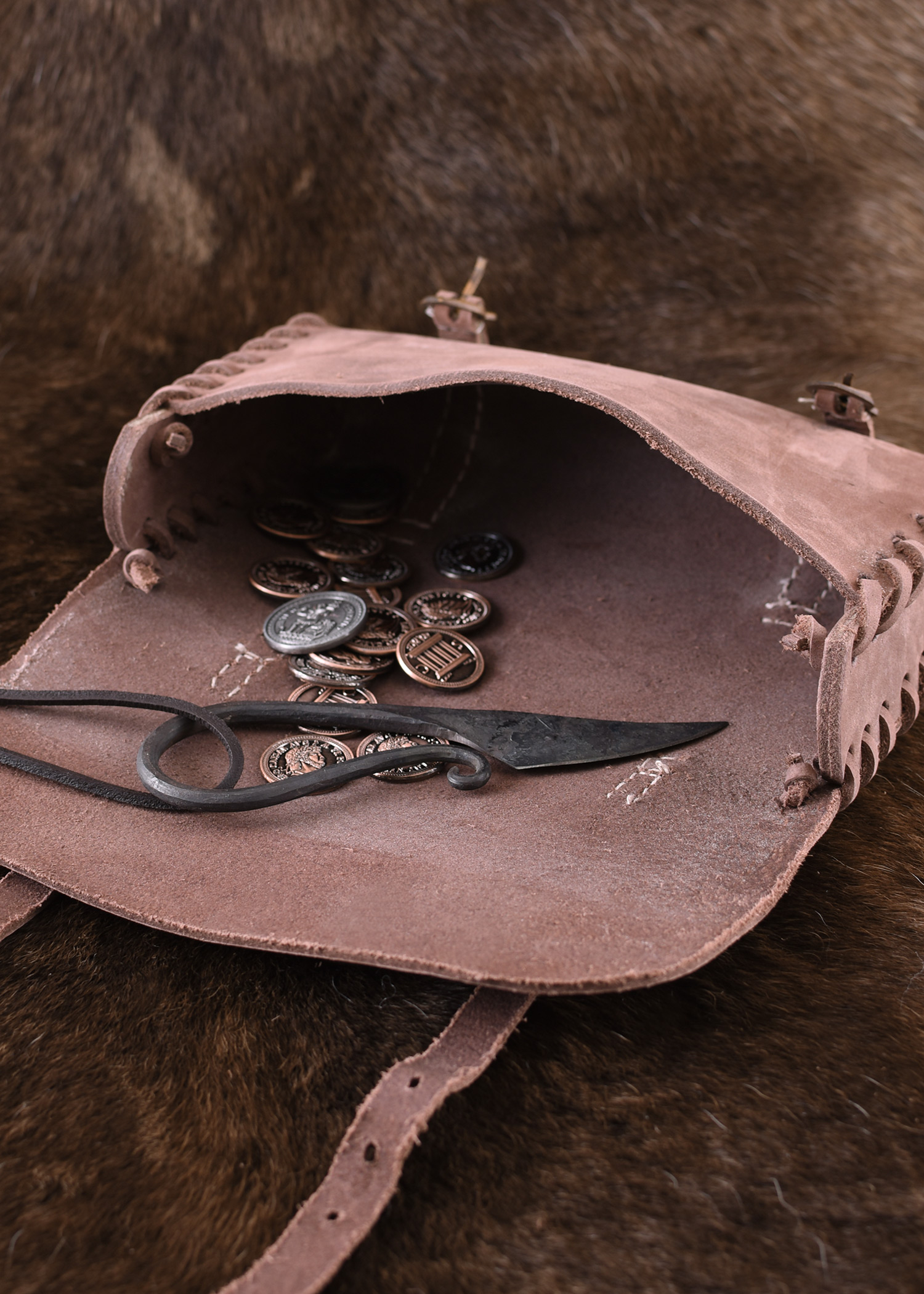 Leather bag with two buckles