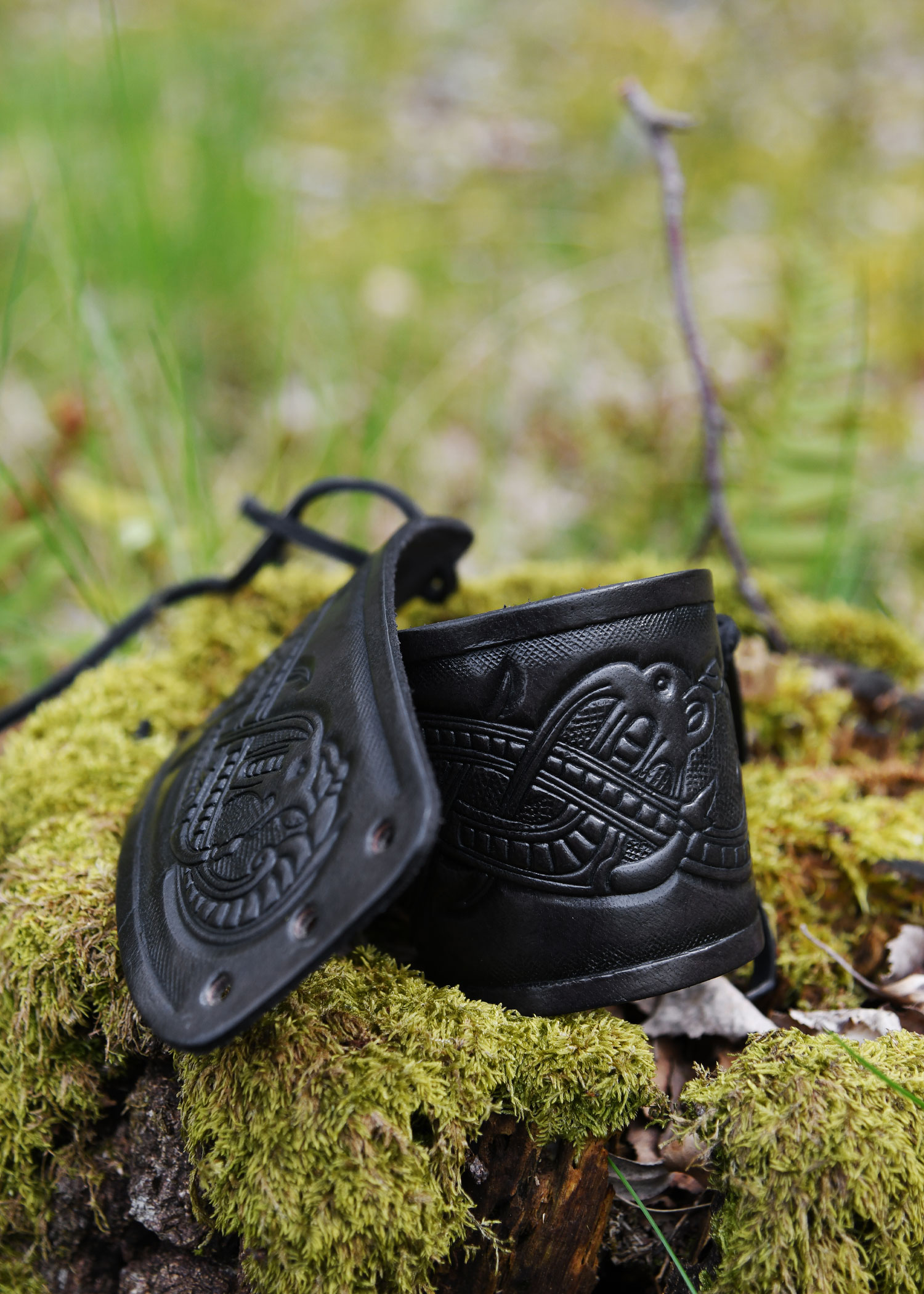 Leather Bracers with Embossed Dragon Motif, Jelling Style, black