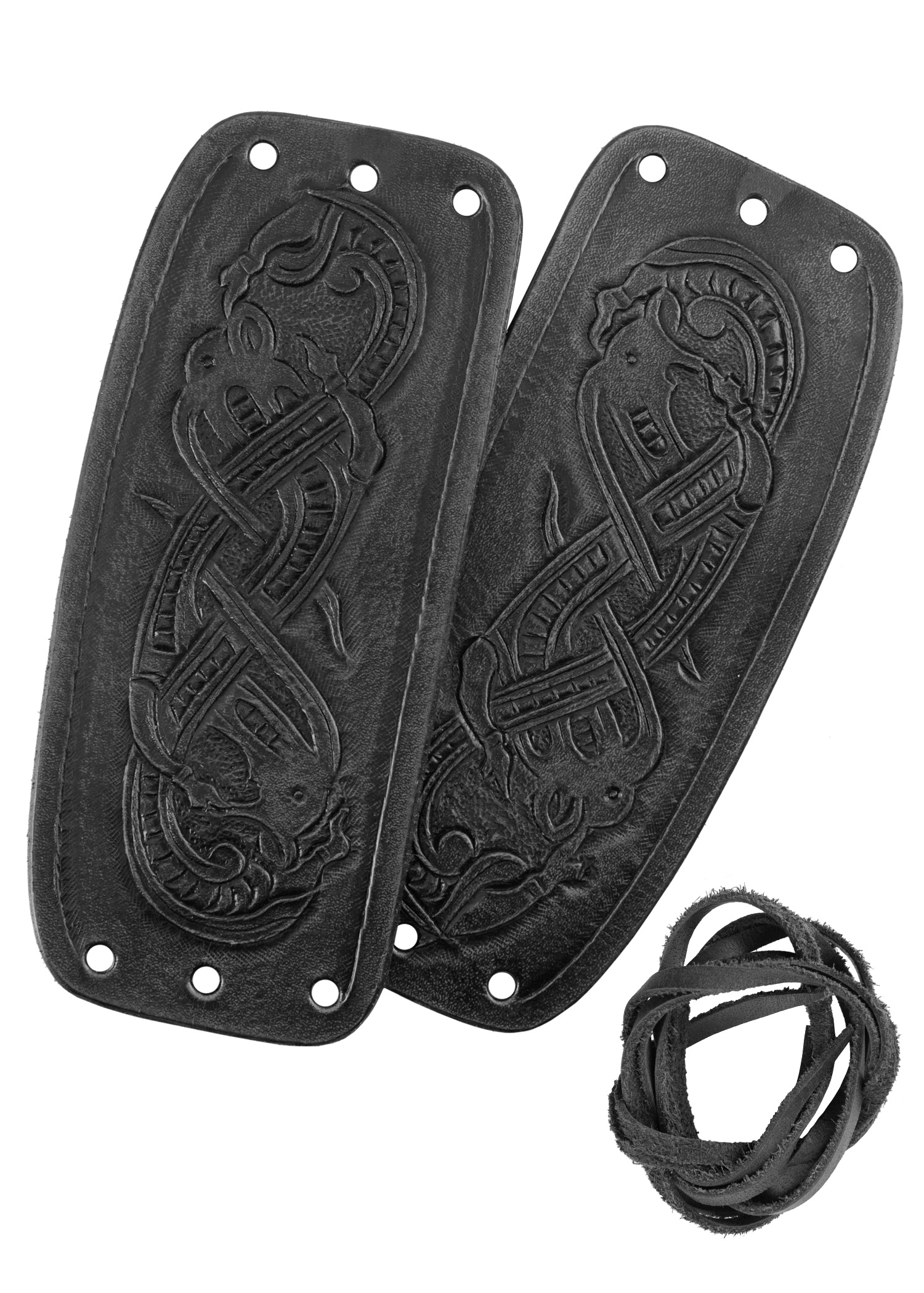Leather Bracers with Embossed Dragon Motif, Jelling Style, black