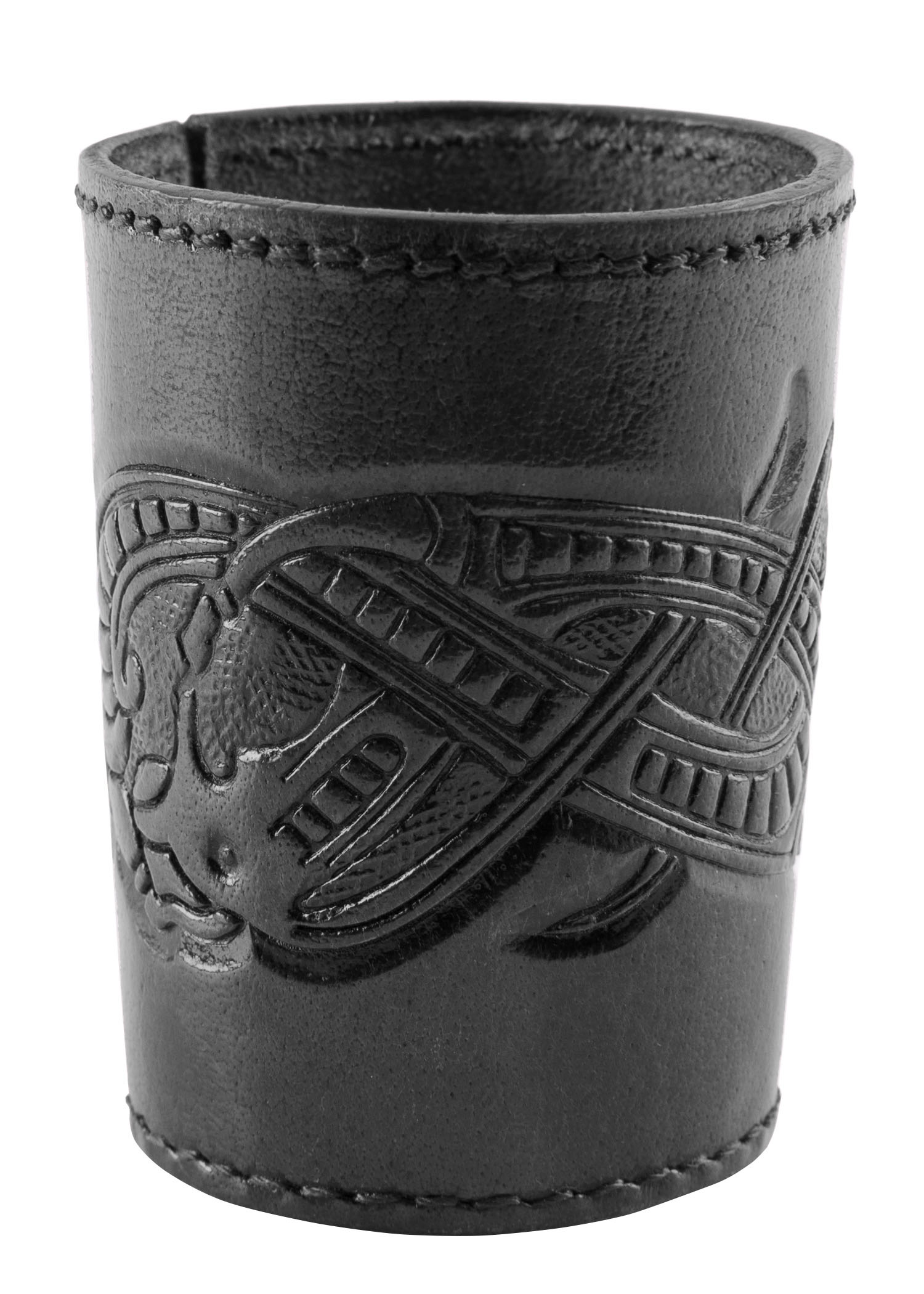 Dice Shaker, Leather with Embossed Dragon Motif, Jelling Style, black