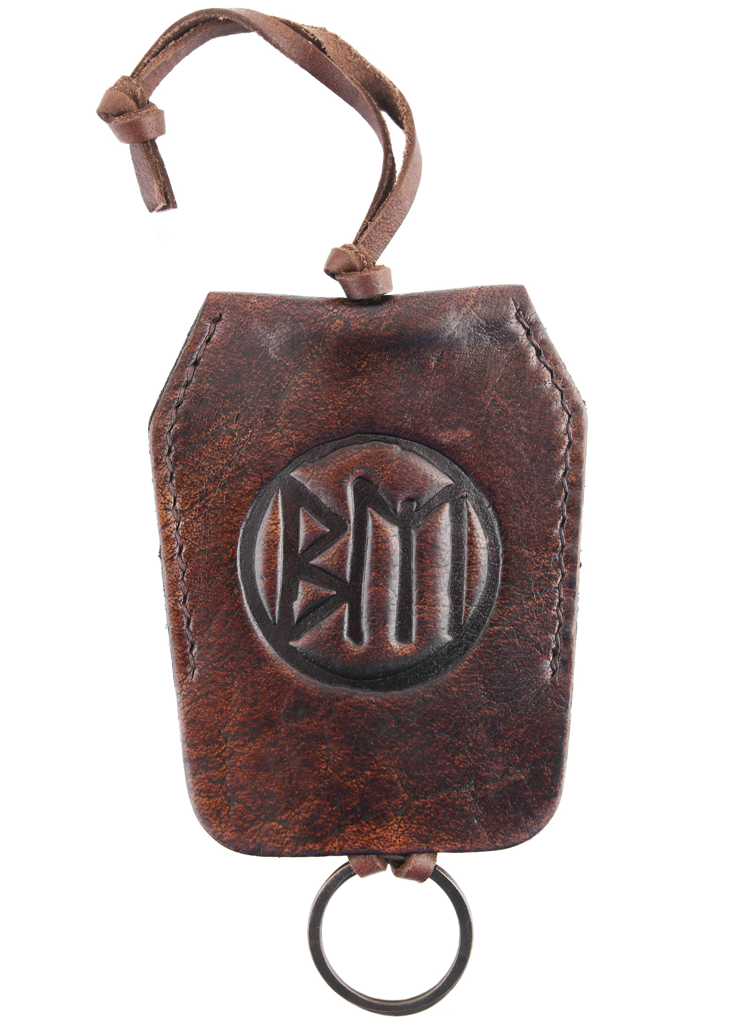 Leather Key Chain with Embossment, brown