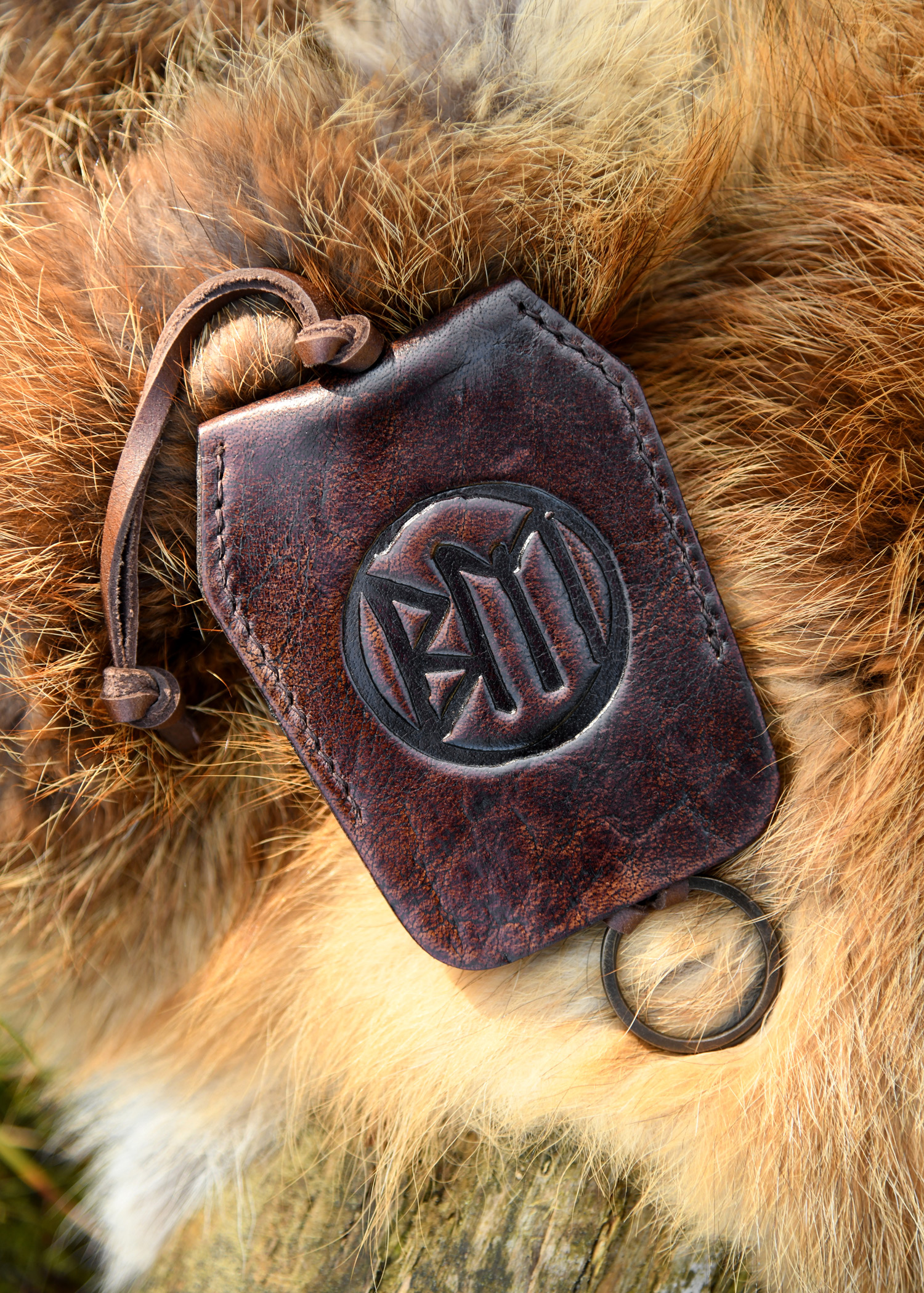 Leather Key Chain with Embossment, brown