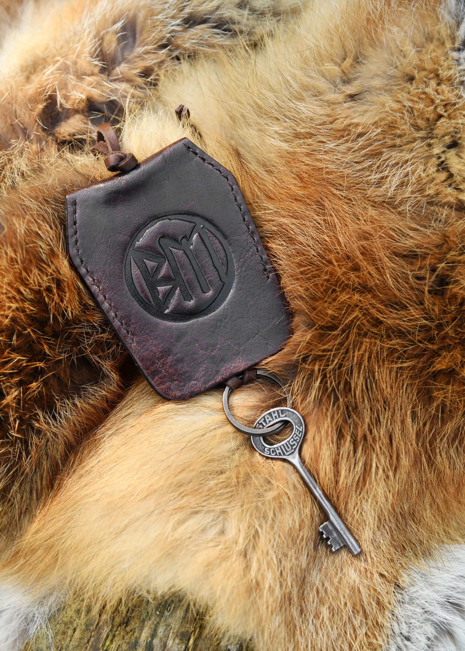 Leather Key Chain with Embossment, brown
