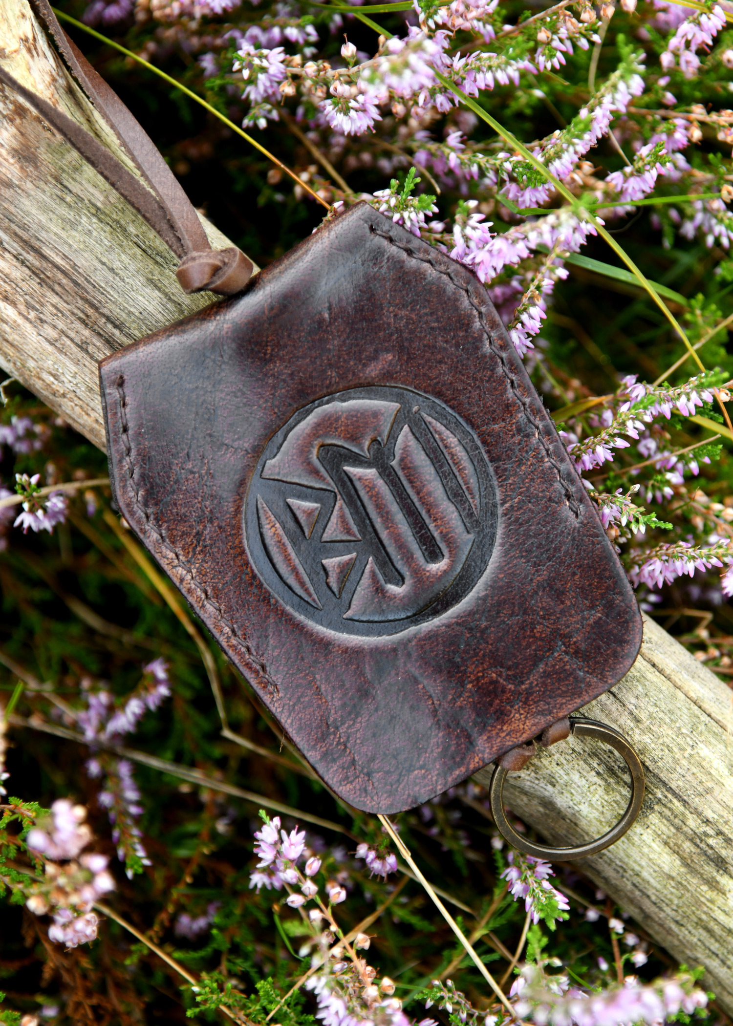 Leather Key Chain with Embossment, brown