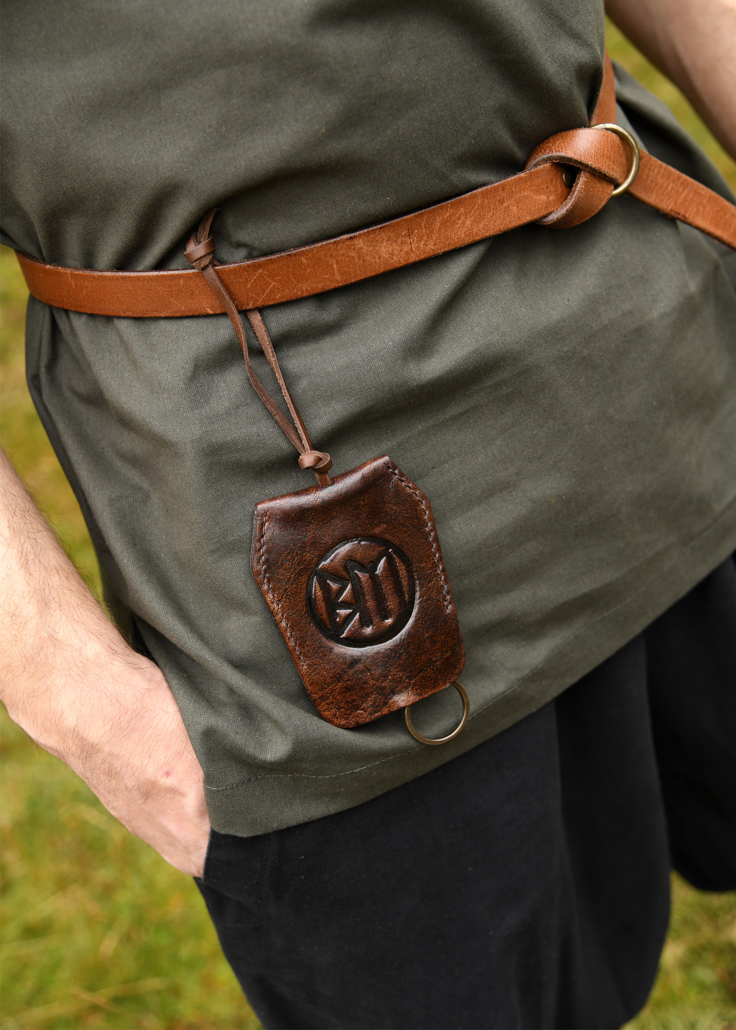 Leather Key Chain with Embossment, brown