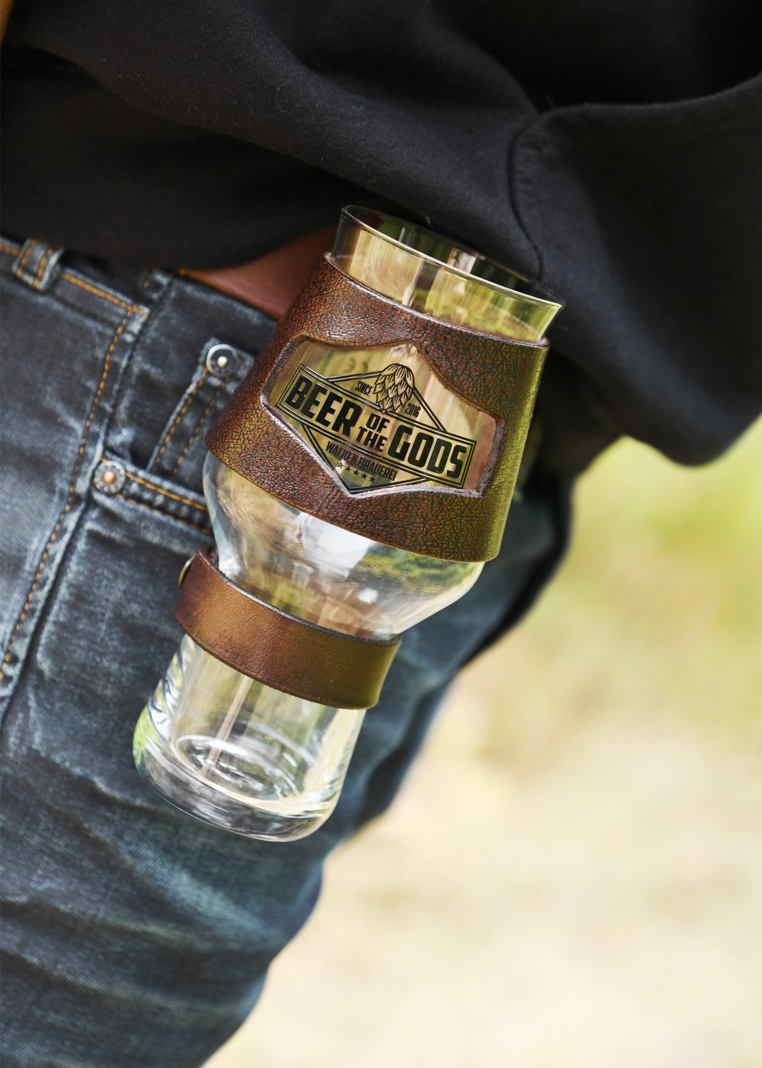 Beer Glass Holder, brown leather - Wacken Brewery