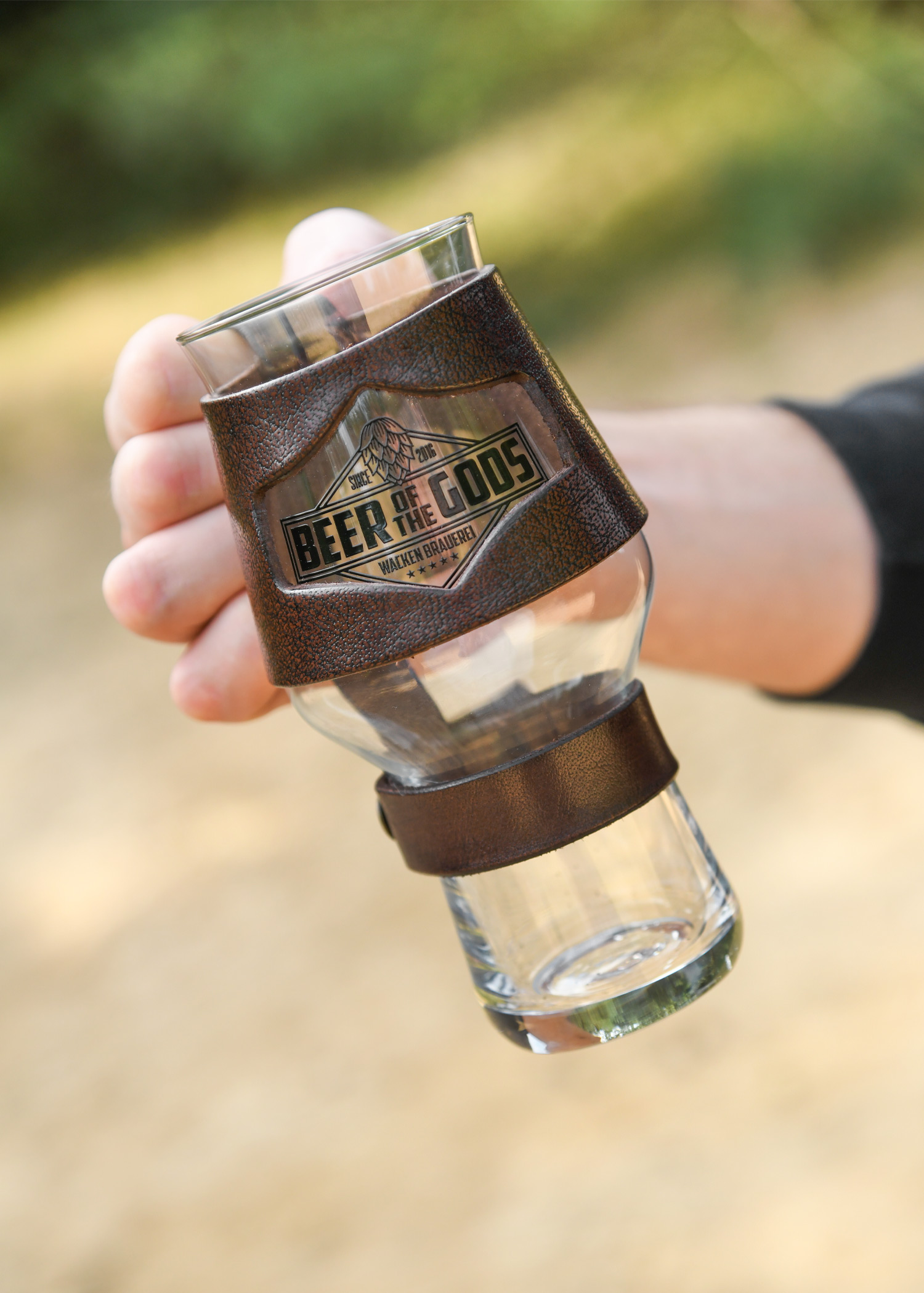 Beer Glass Holder, brown leather - Wacken Brewery